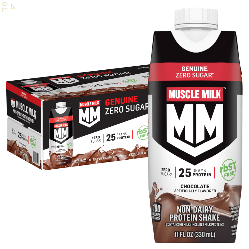 MUSCLE MILK GENUINE CHOCOLATE PROTEIN SHAKE 2 X 11 FL OZ PACKS, 18-PACK.