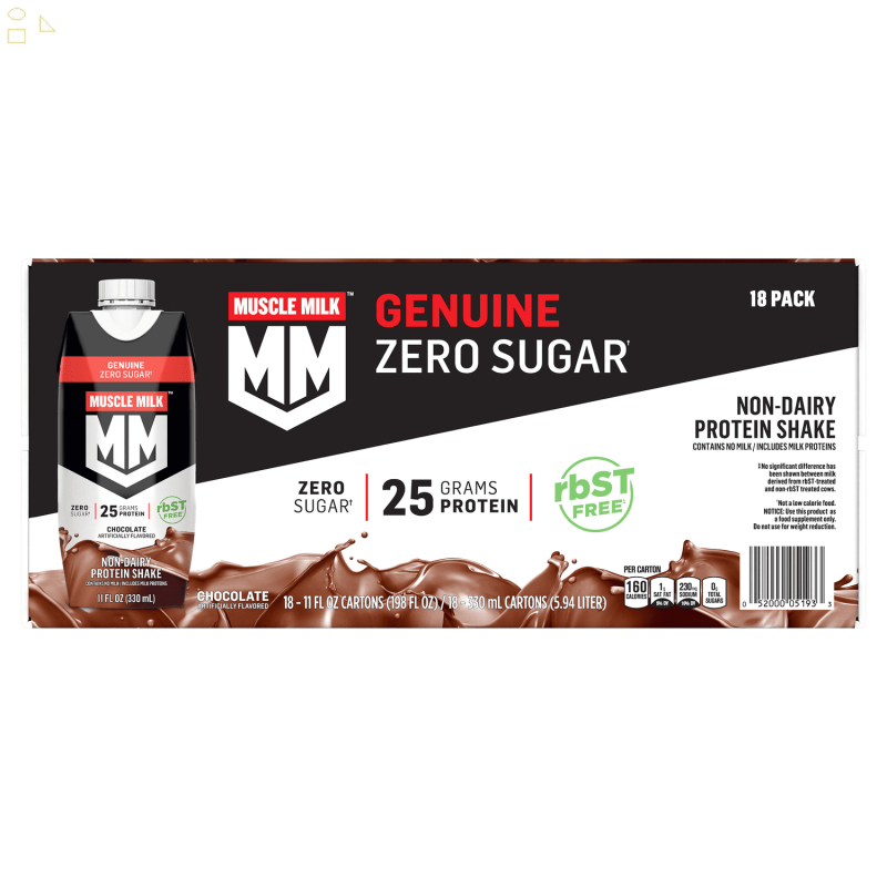 MUSCLE MILK GENUINE CHOCOLATE PROTEIN SHAKE 2 X 11 FL OZ PACKS, 18-PACK.