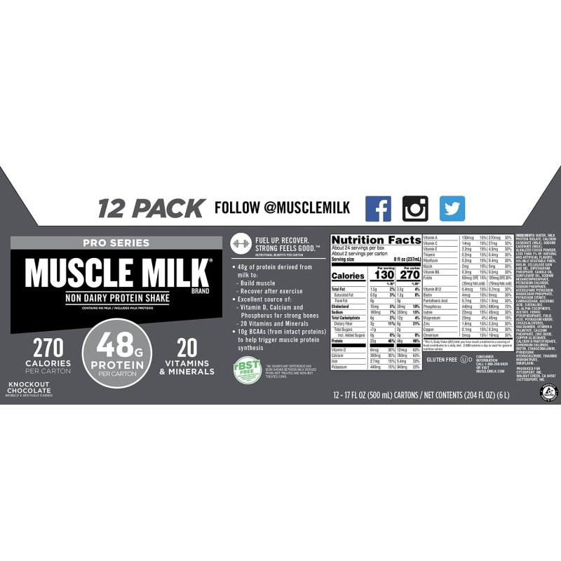 MUSCLE MILK PRO SERIES KNOCKOUT CHOCOLATE PROTEIN SHAKE 40G PROTEIN 14 FL OZ 12 CT