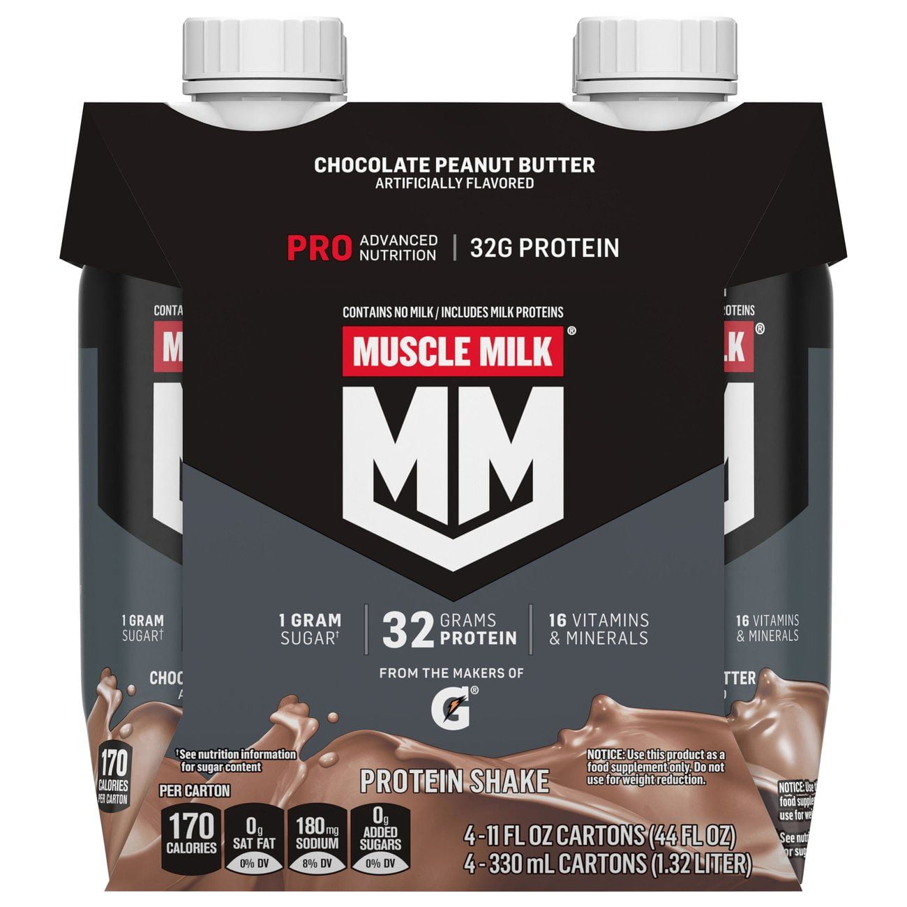 MUSCLE MILK PRO SERIES CHOCOLATE PEANUT BUTTER PROTEIN SHAKES 32G 4 PK - 11 OZ
