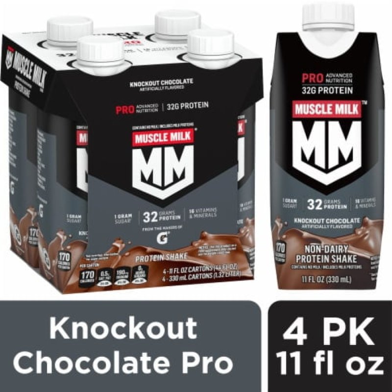 MUSCLE MILK PRO SERIES KNOCKOUT CHOCOLATE NON-DAIRY PROTEIN SHAKE 11 FL OZ 4 CT