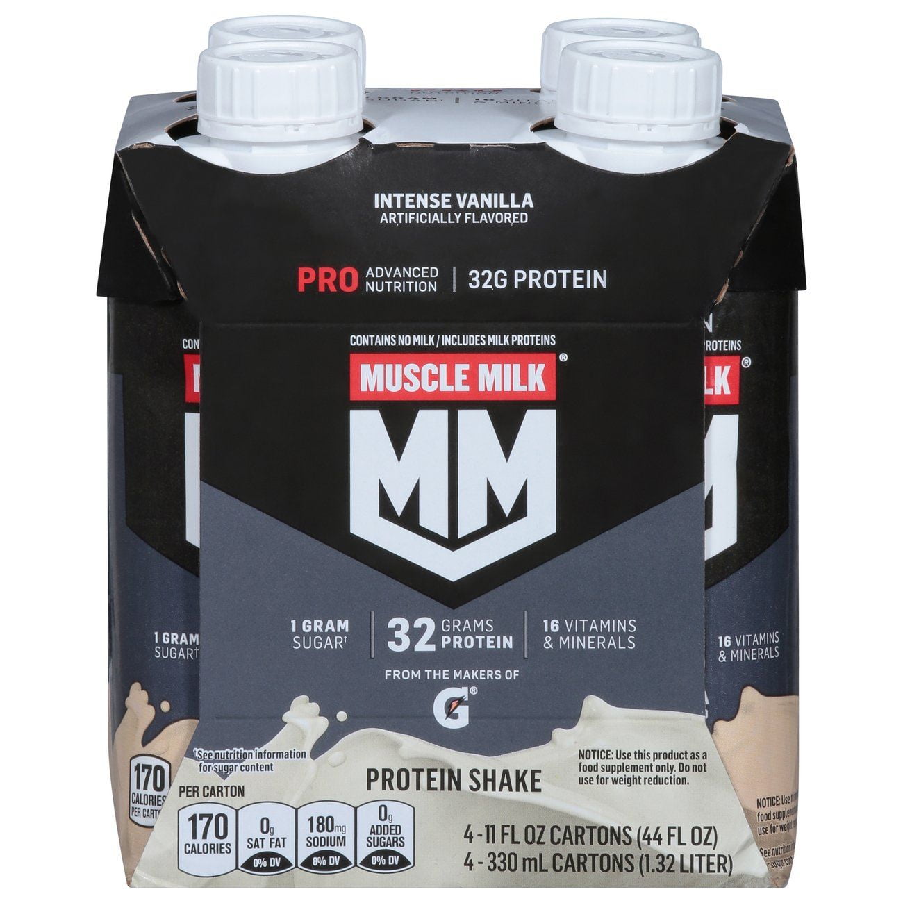 MUSCLE MILK PRO SERIES 32 MEGA PROTEIN SHAKE VANILLA 4 PK PACKAGING MAY VARY