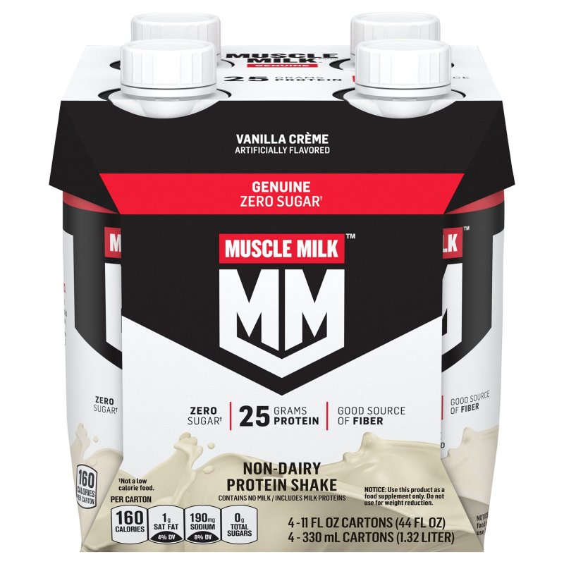 MUSCLE MILK GENUINE VANILLA CRèME NON-DAIRY PROTEIN SHAKES 2 PACK 4 PK 11 OZ