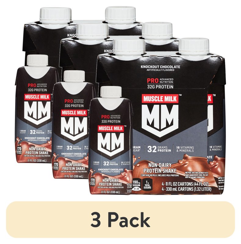 MUSCLE MILK PRO ADVANCED NUTRITION PROTEIN SHAKE KNOCKOUT CHOCOLATE 11.16 FL OZ BOTTLE 3 PACK