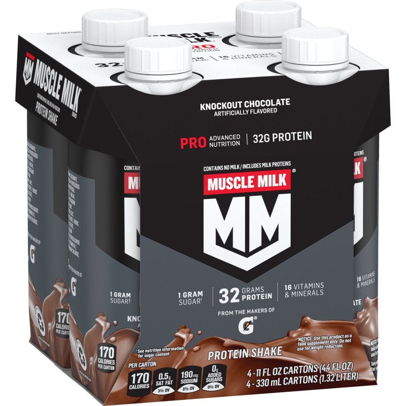 MUSCLE MILK PRO ADVANCED NUTRITION PROTEIN SHAKE KNOCKOUT CHOCOLATE 11.16 FL OZ BOTTLE 3 PACK