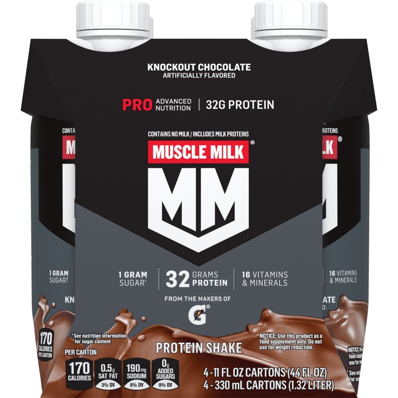 MUSCLE MILK PRO ADVANCED NUTRITION PROTEIN SHAKE KNOCKOUT CHOCOLATE 11.16 FL OZ BOTTLE 3 PACK