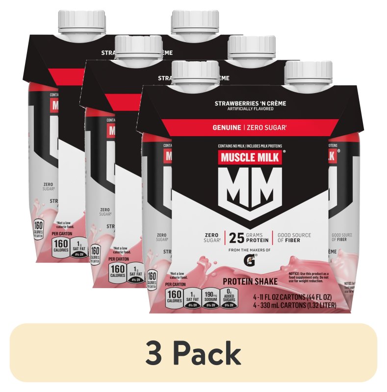 MUSCLE MILK GENUINE PROTEIN SHAKE STRAWBERRIES N CREME 11 FL OZ CARTON 4 PACK