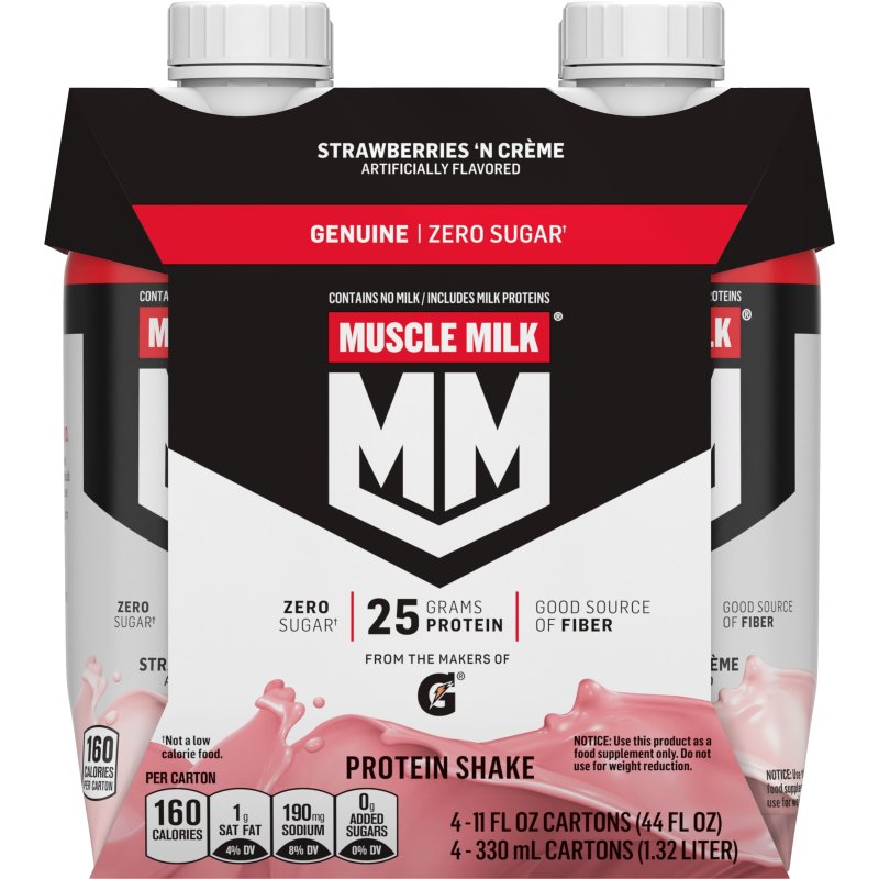 MUSCLE MILK GENUINE PROTEIN SHAKE STRAWBERRIES N CREME 11 FL OZ CARTON 4 PACK