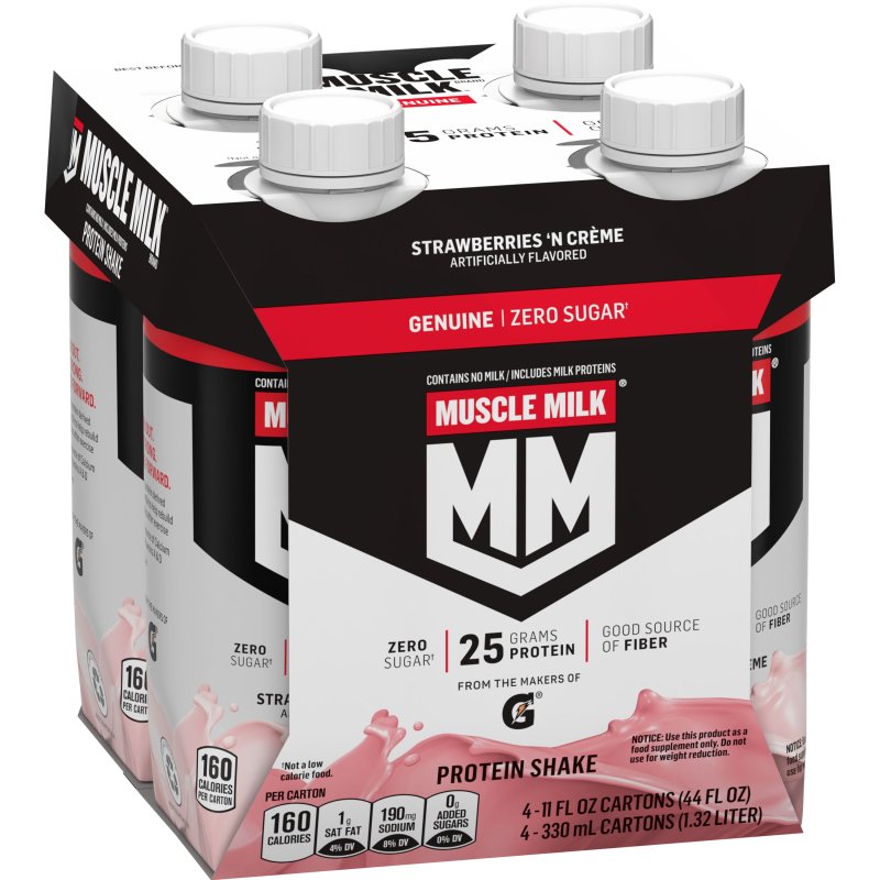 MUSCLE MILK GENUINE PROTEIN SHAKE STRAWBERRIES N CREME 11 FL OZ CARTON 4 PACK