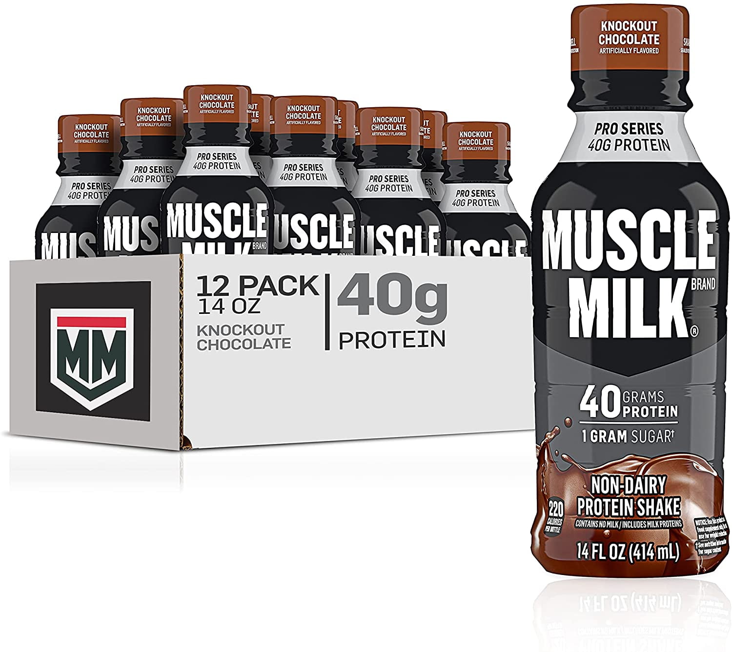 MUSCLE MILK PRO SERIES KNOCKOUT CHOCOLATE PROTEIN SHAKE 40G 14 FL OZ PACK OF 12