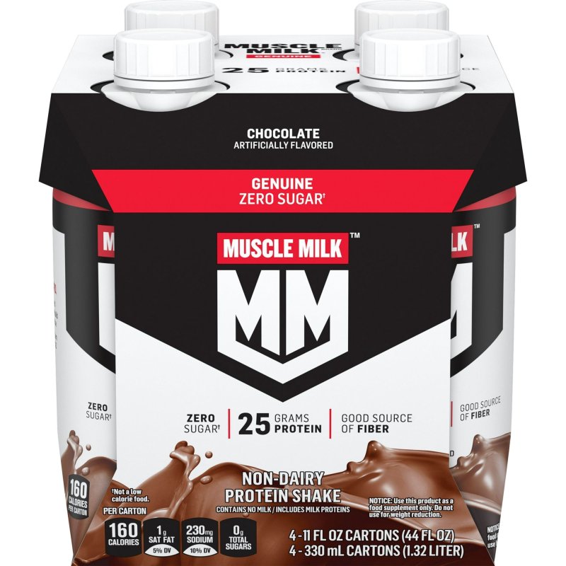 MUSCLE MILK GENUINE CHOCOLATE PROTEIN SHAKE 11 FL OZ CARTON 4 PACK X 3