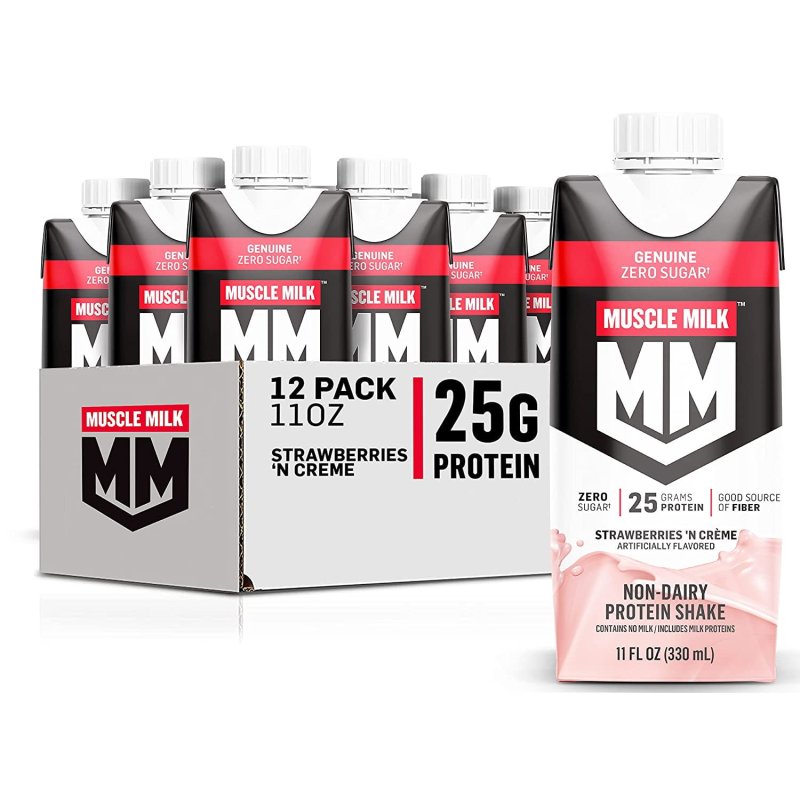 MUSCLE MILK GENUINE STRAWBERRIES N CRèME PROTEIN SHAKE 11 FL OZ CARTON 12 PACK 25G PROTEIN VARY