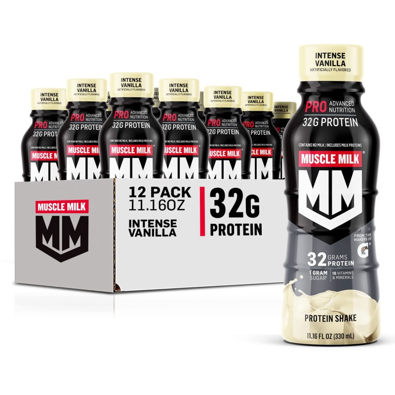 MUSCLE MILK PRO ADVANCED VANILLA PROTEIN SHAKE 11.16 FL OZ PACK OF 12 32G PROTEIN WORKOUT RECOVERY ENERGIZING SNACK