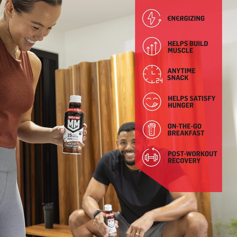 MUSCLE MILK GENUINE CHOCOLATE PROTEIN SHAKE 12 PACK 11 FL OZ - 25G PROTEIN ZERO SUGAR CALCIUM VITAMINS A C D 5G