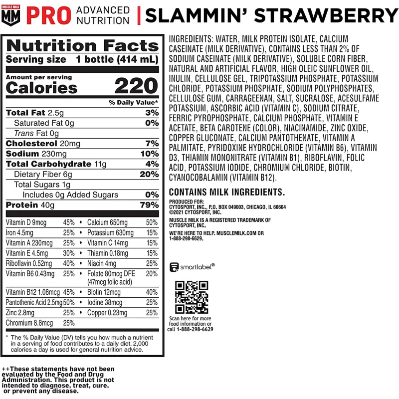 MUSCLE MILK PRO ADVANCED NUTRITION STRAWBERRY 40G PROTEIN 14 OZ BOTTLE