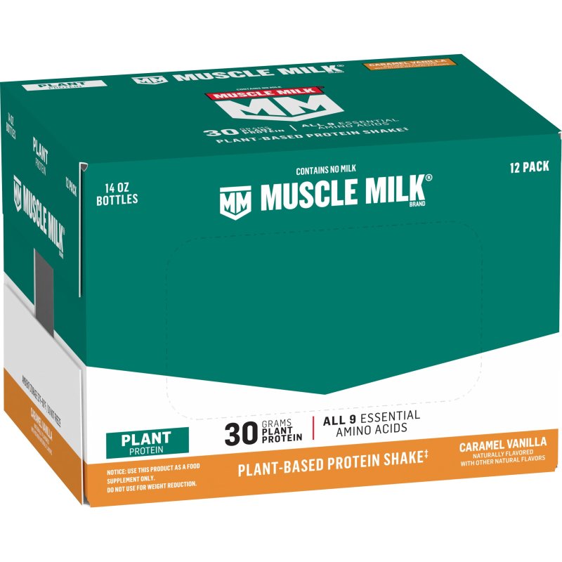 MUSCLE MILK CARAMEL VANILLA PLANT BASED PROTEIN SHAKE 14 FL OZ 12 COUNT