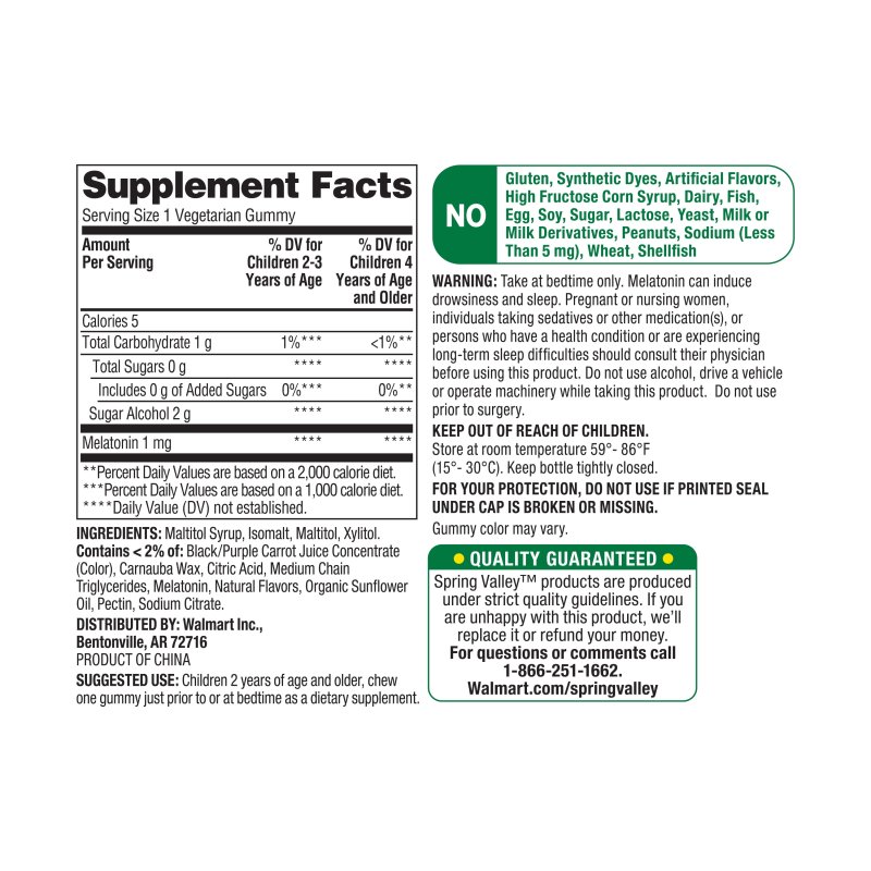 SPRING VALLEY ZERO SUGAR KIDS MELATONIN SLEEP SUPPORT SUPPLEMENT GUMMIES BLACKBERRY RASPBERRY 1MG 60 COUNT