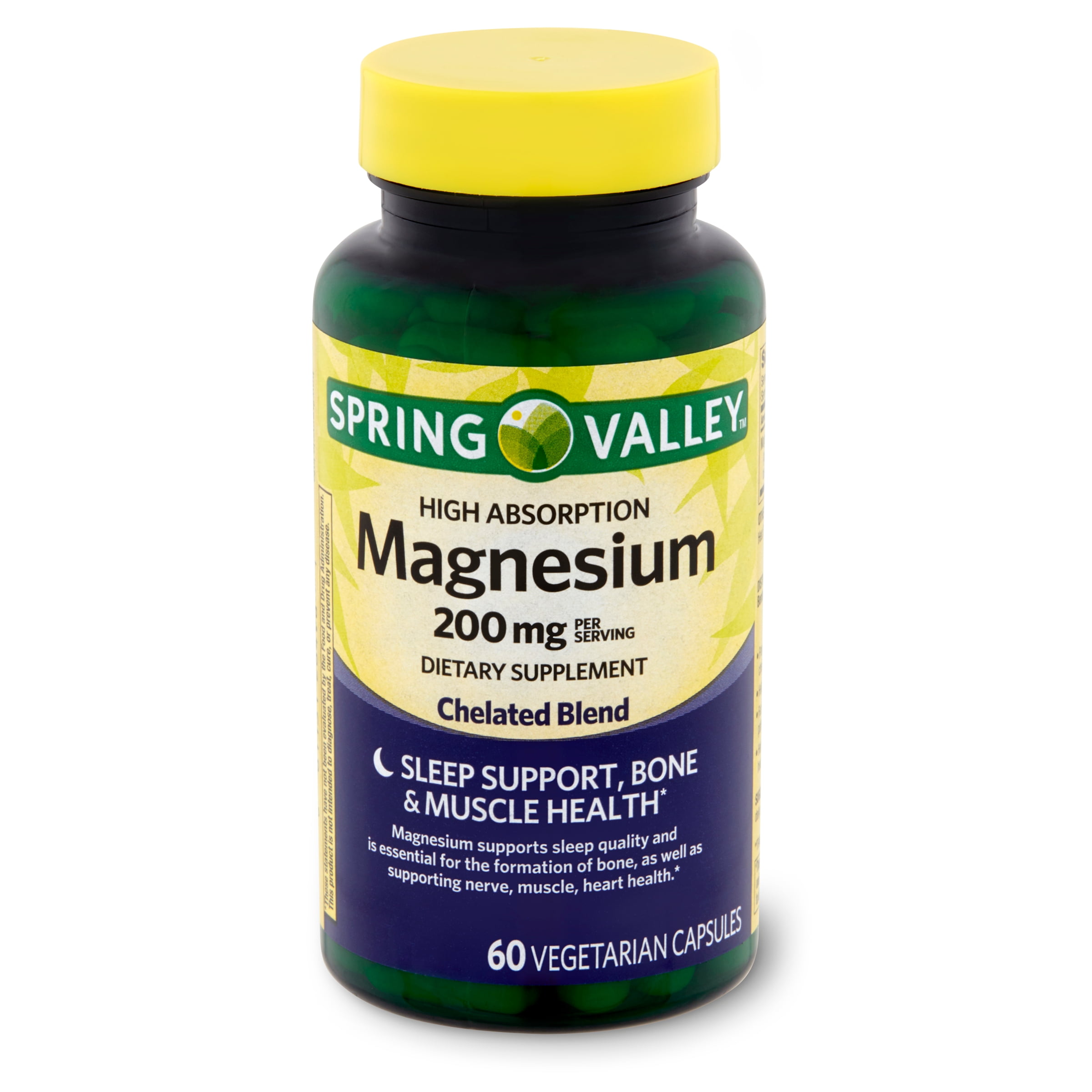 SPRING VALLEY MAGNESIUM SLEEP SUPPORT BONE MUSCLE HEALTH DIETARY SUPPLEMENT VEGETARIAN CAPSULES 200 MG 60 COUNT