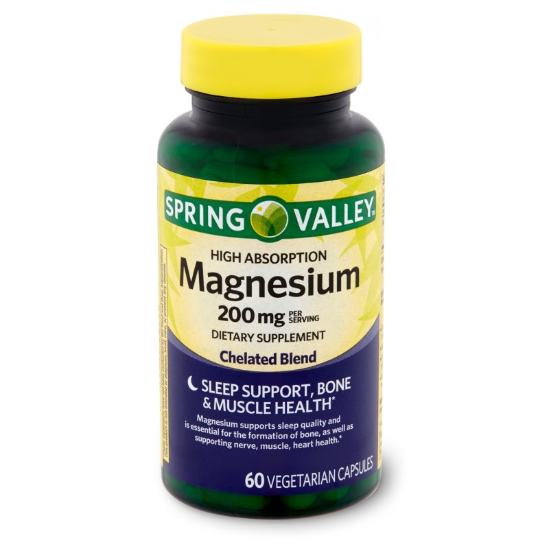 SPRING VALLEY MAGNESIUM SLEEP SUPPORT BONE MUSCLE HEALTH DIETARY SUPPLEMENT VEGETARIAN CAPSULES 200 MG 60 COUNT