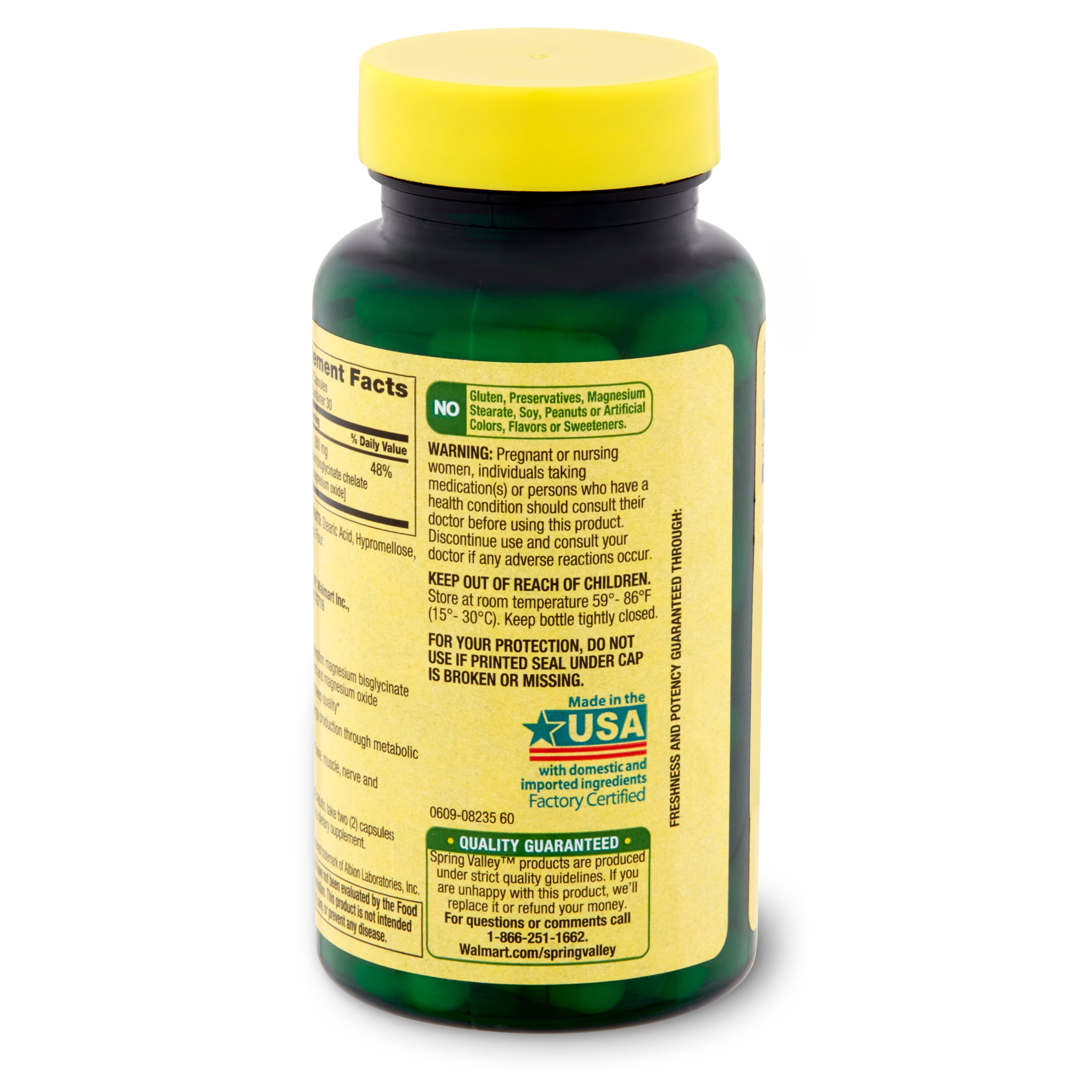 SPRING VALLEY MAGNESIUM SLEEP SUPPORT BONE MUSCLE HEALTH DIETARY SUPPLEMENT VEGETARIAN CAPSULES 200 MG 60 COUNT