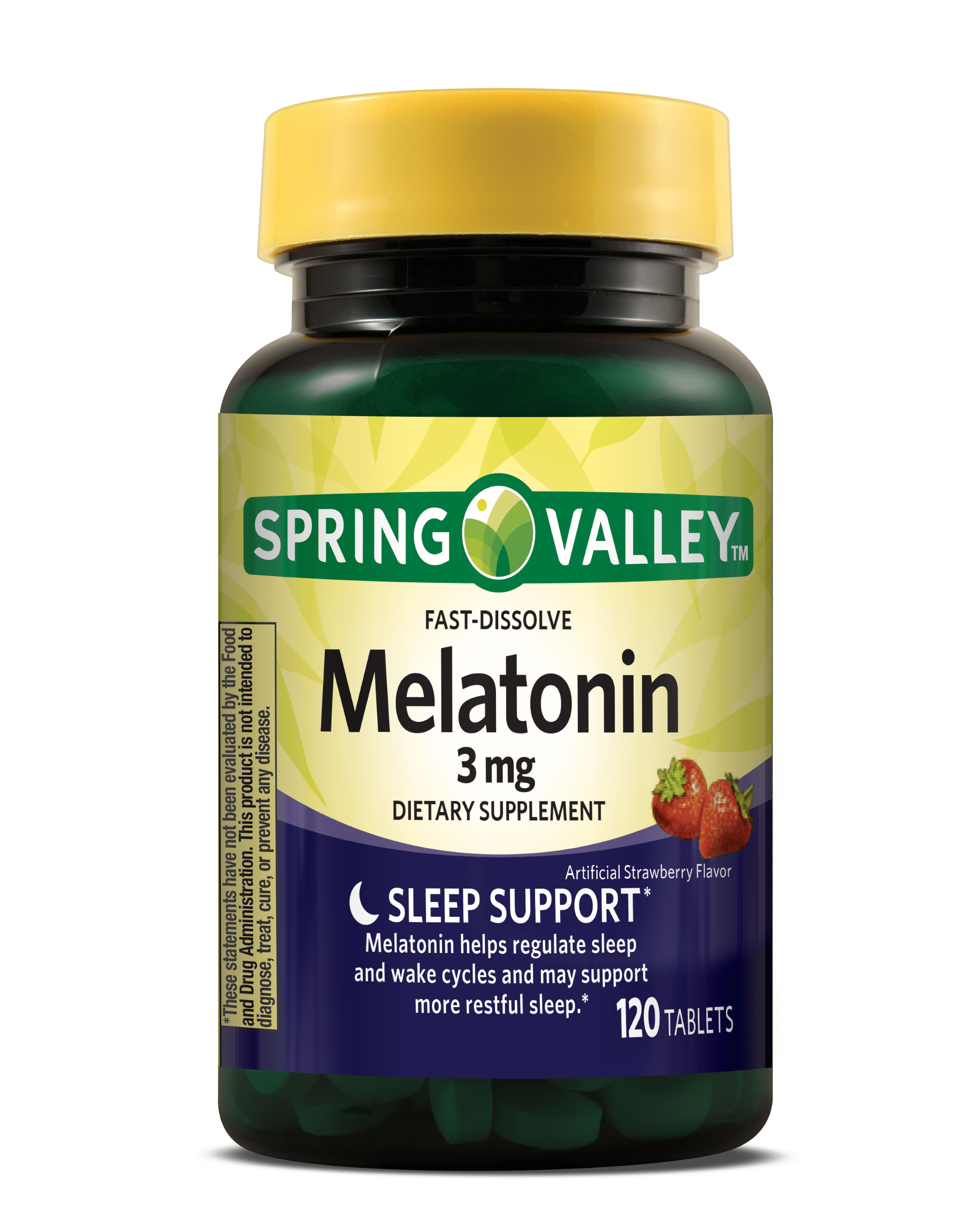 SPRING VALLEY FAST DISSOLVE MELATONIN DIETARY SUPPLEMENT TABLETS 3 MG 120 COUNT FOR BETTER SLEEP AND WELLNESS