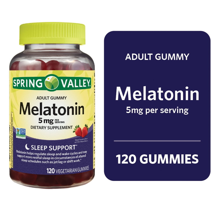 SPRING VALLEY NON GMO MELATONIN GUMMIES STRAWBERRY 5MG 120 COUNT FOR A RESTFUL SLEEP