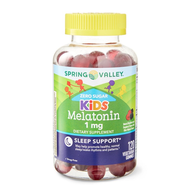 SPRING VALLEY ZERO SUGAR KIDS MELATONIN SLEEP SUPPORT GUMMIES RASPBERRY BLACKBERRY 1 MG 120 COUNT