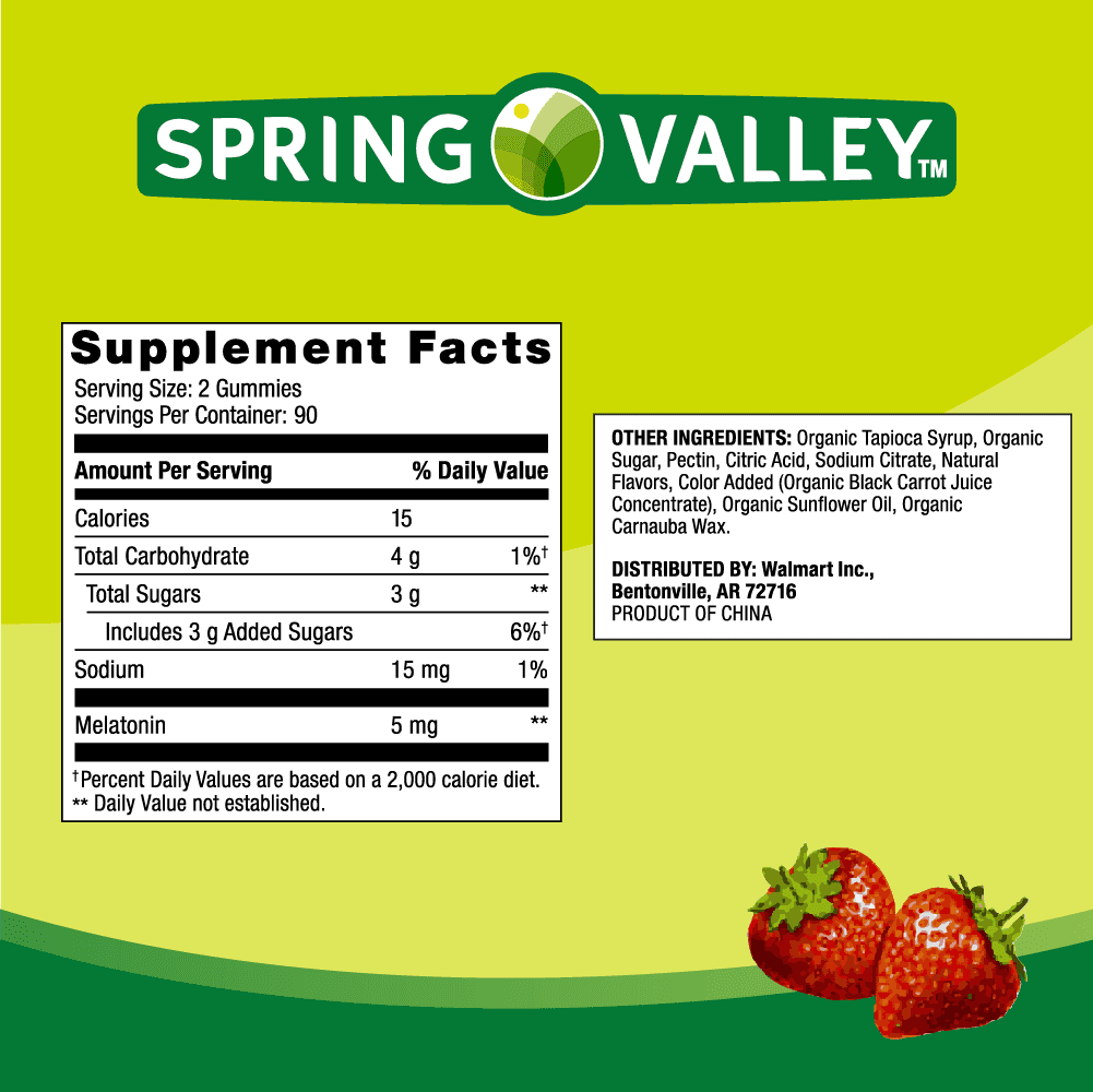 SPRING VALLEY NON GMO MELATONIN GUMMIES STRAWBERRY 5 MG 180 COUNT FOR HEALTHY SLEEP SUPPORT