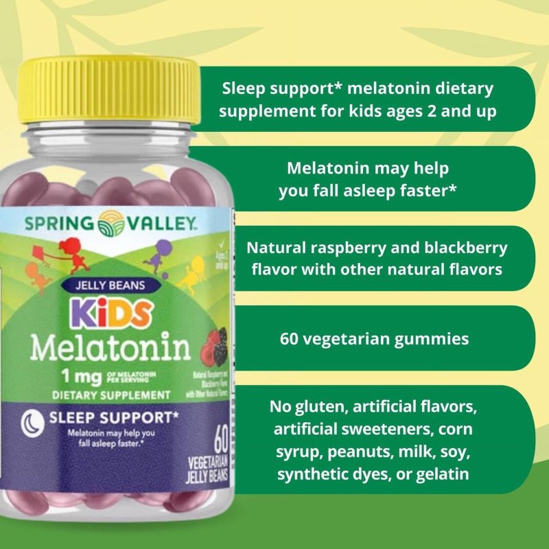 SPRING VALLEY KIDS MELATONIN 1MG VEGETARIAN JELLY BEANS SUPPLEMENT 60 COUNT