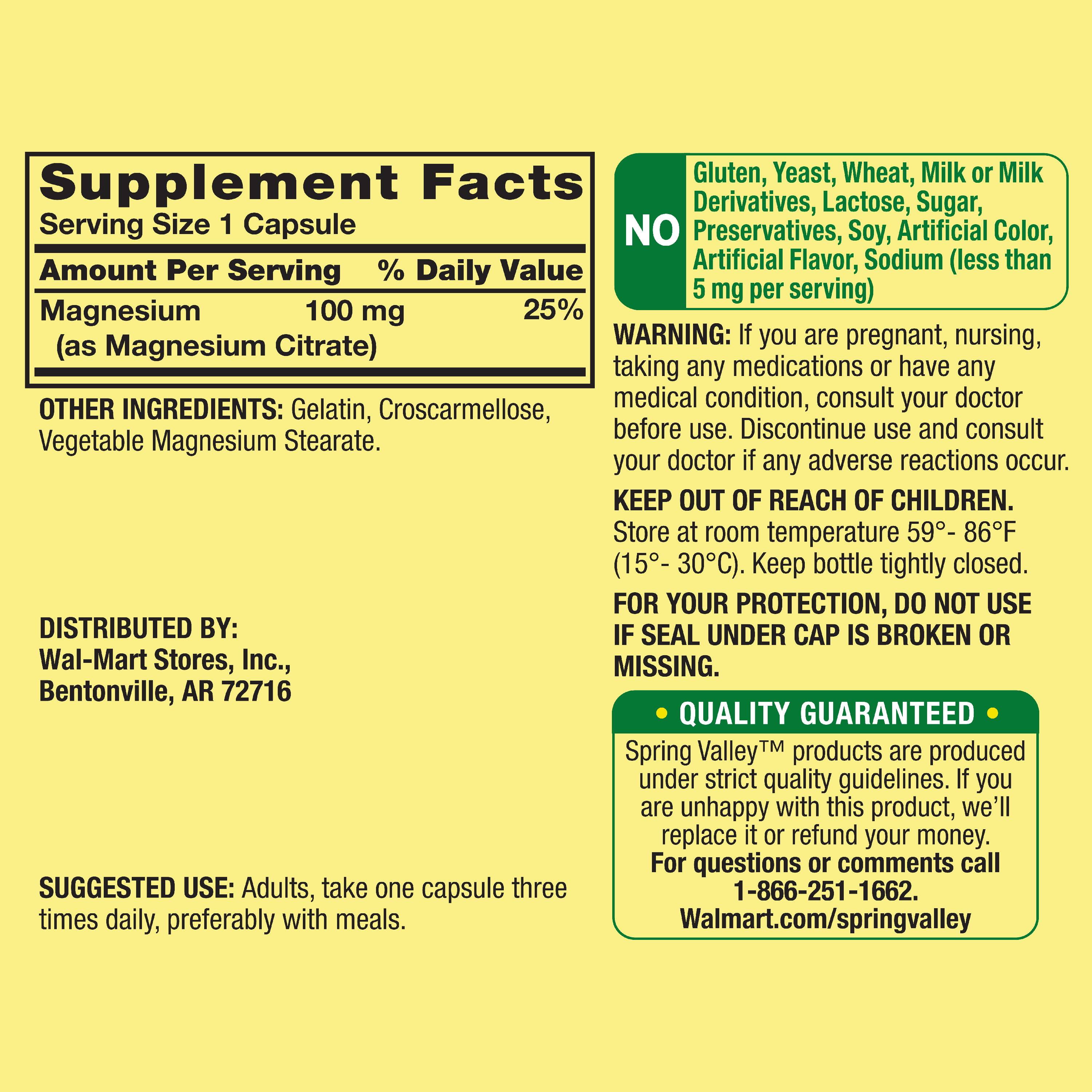 SPRING VALLEY MAGNESIUM CITRATE RAPID RELEASE CAPSULES 100MG 100 CT