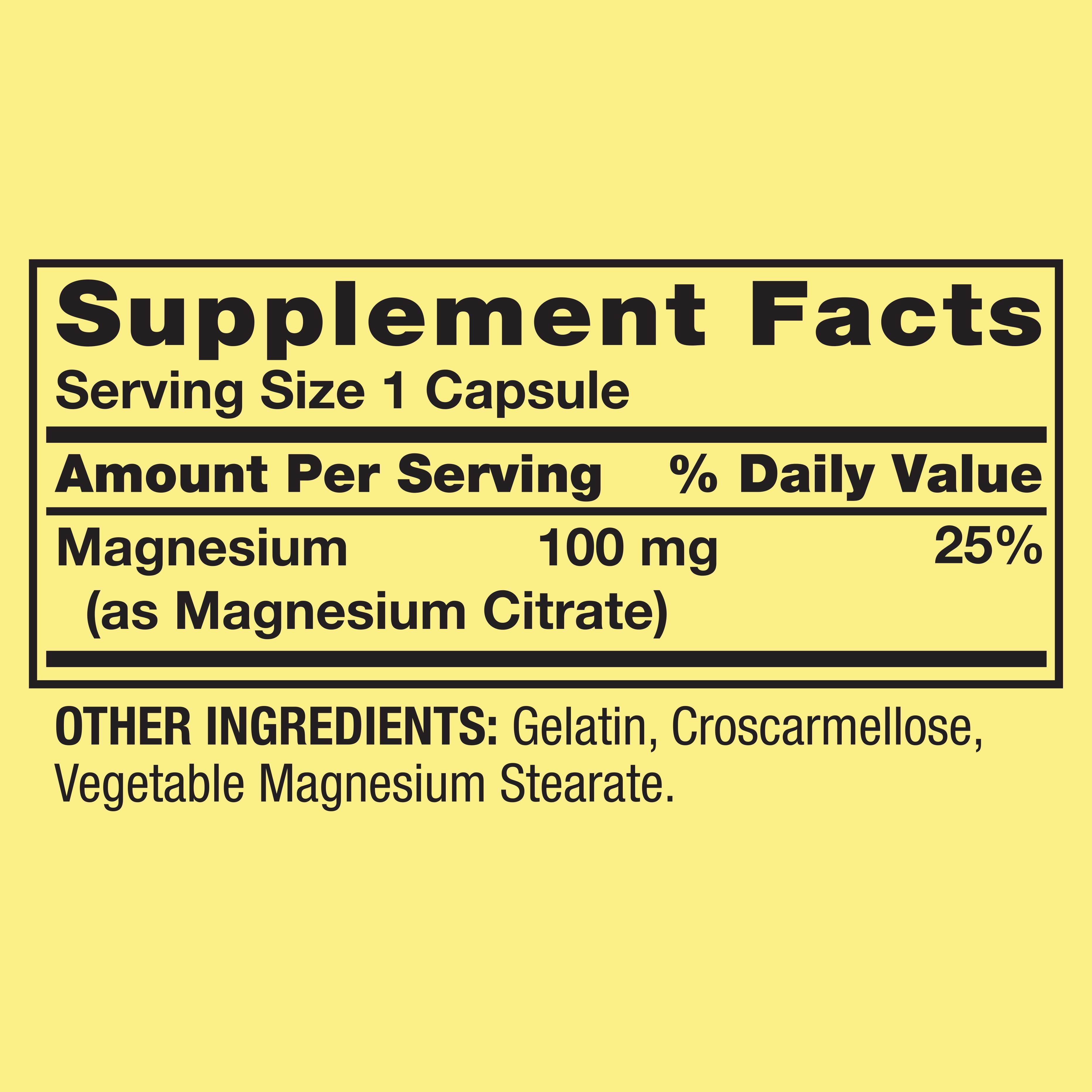 SPRING VALLEY MAGNESIUM CITRATE RAPID RELEASE CAPSULES 100MG 100 CT