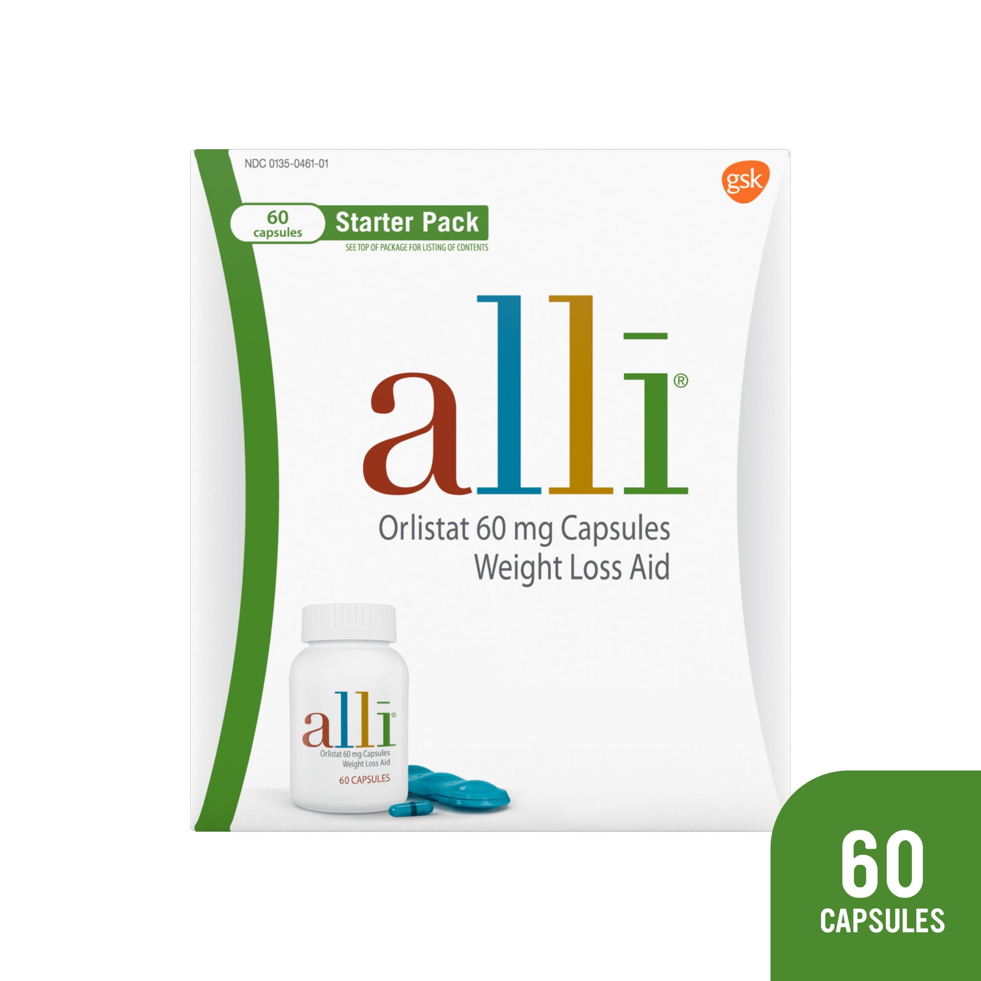 ALLI ORLISTAT WEIGHT LOSS SUPPLEMENT CAPSULES 60 MG 60 CT STARTER PACK