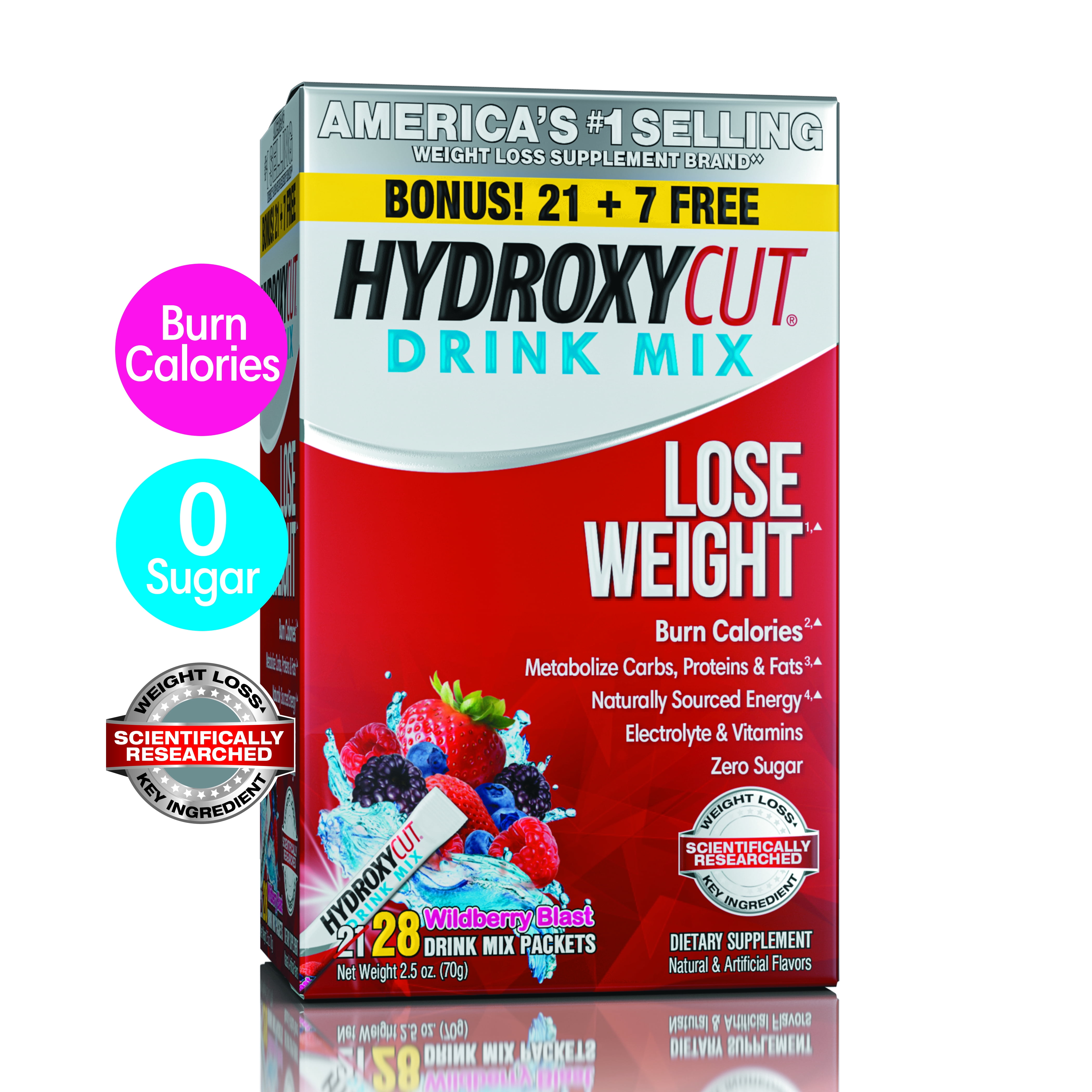 HYDROXYCUT ORIGINAL WEIGHT LOSS POWDER DRINK MIX PACKETS BURN CALORIES INCREASE ENERGY WILDBERRY BLAST 21 COUNT