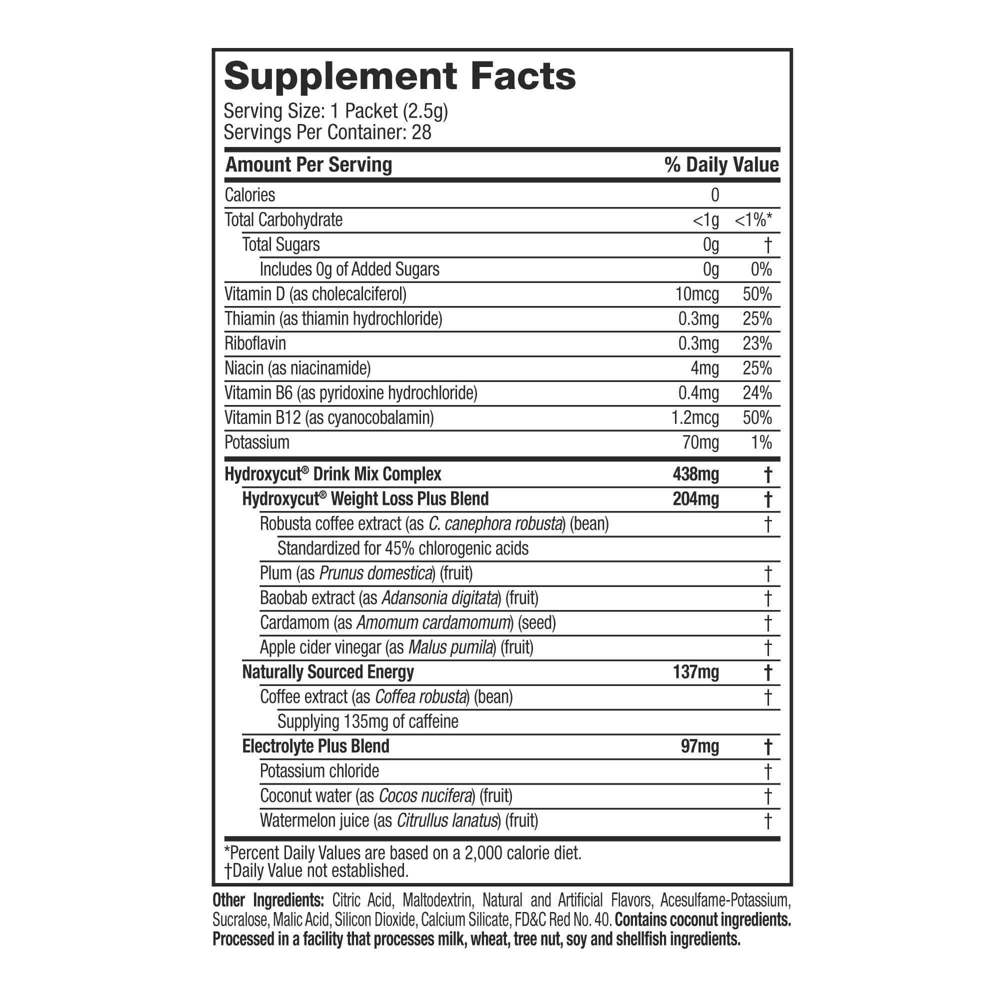 HYDROXYCUT ORIGINAL WEIGHT LOSS POWDER DRINK MIX PACKETS BURN CALORIES INCREASE ENERGY WILDBERRY BLAST 21 COUNT