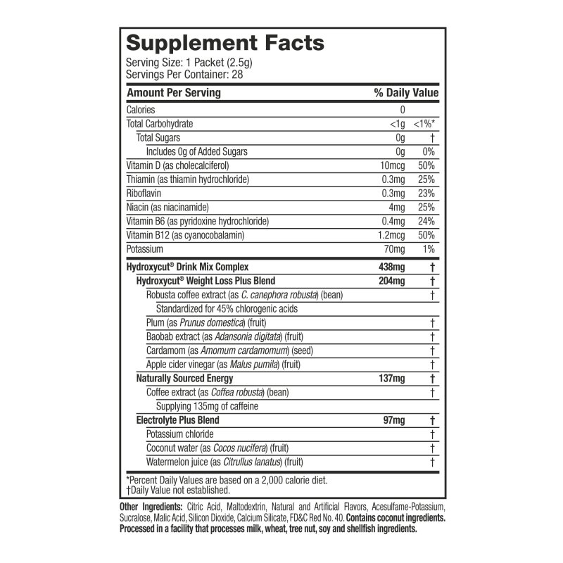 HYDROXYCUT ORIGINAL WEIGHT LOSS POWDER DRINK MIX PACKETS BURN CALORIES INCREASE ENERGY WILDBERRY BLAST 21 COUNT