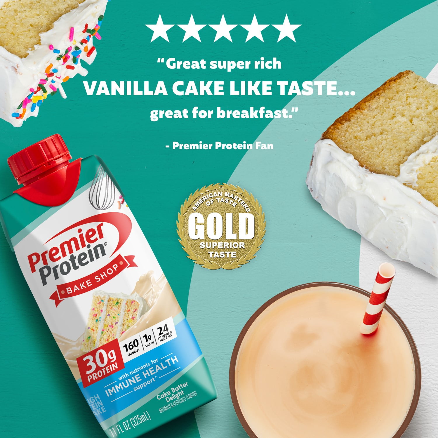PREMIER PROTEIN SHAKE CAKE BATTER DELIGHT 30G PROTEIN 11 FL OZ 12 CT