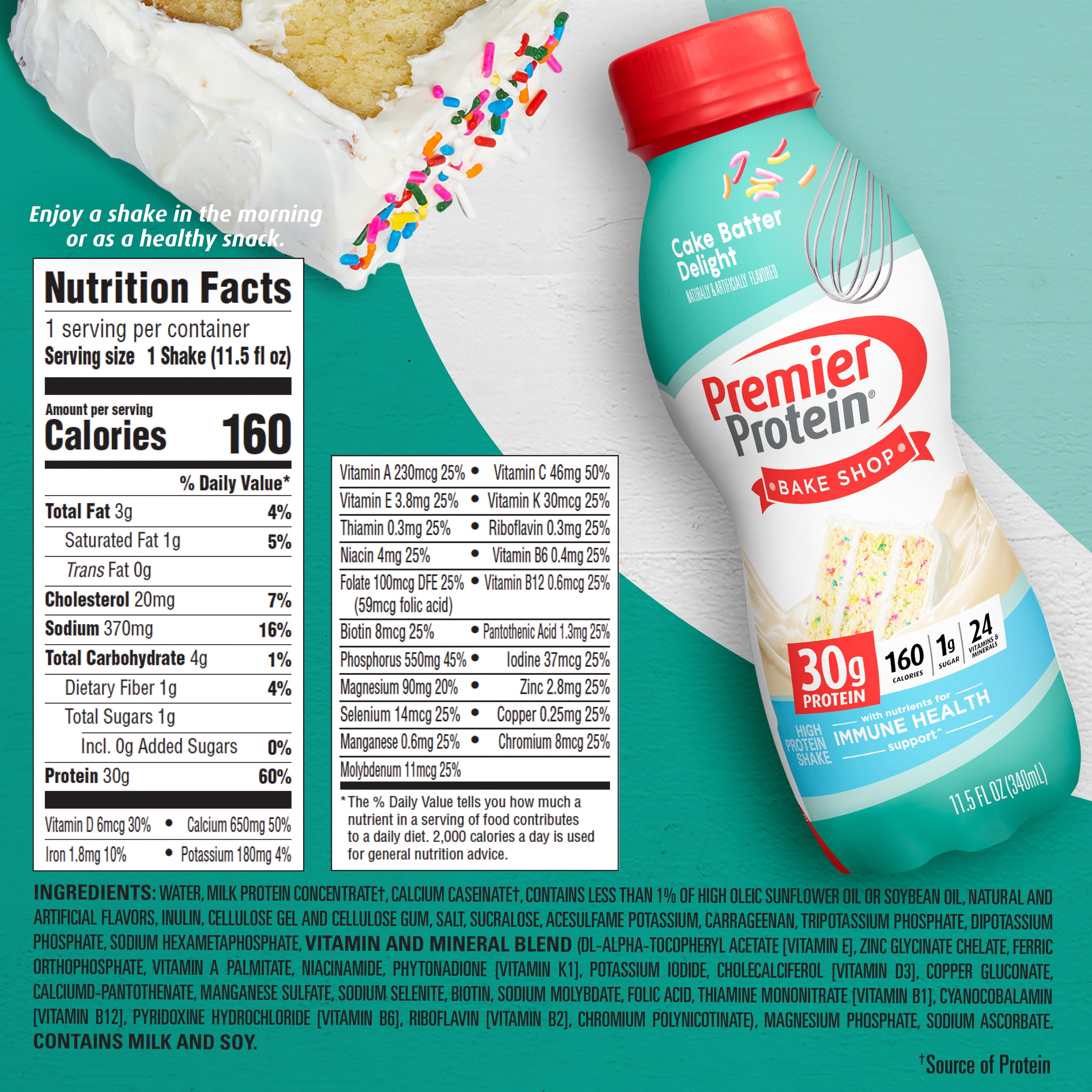 PREMIER PROTEIN SHAKE CAKE BATTER DELIGHT 30G PROTEIN 11.5 FL OZ 12 CT