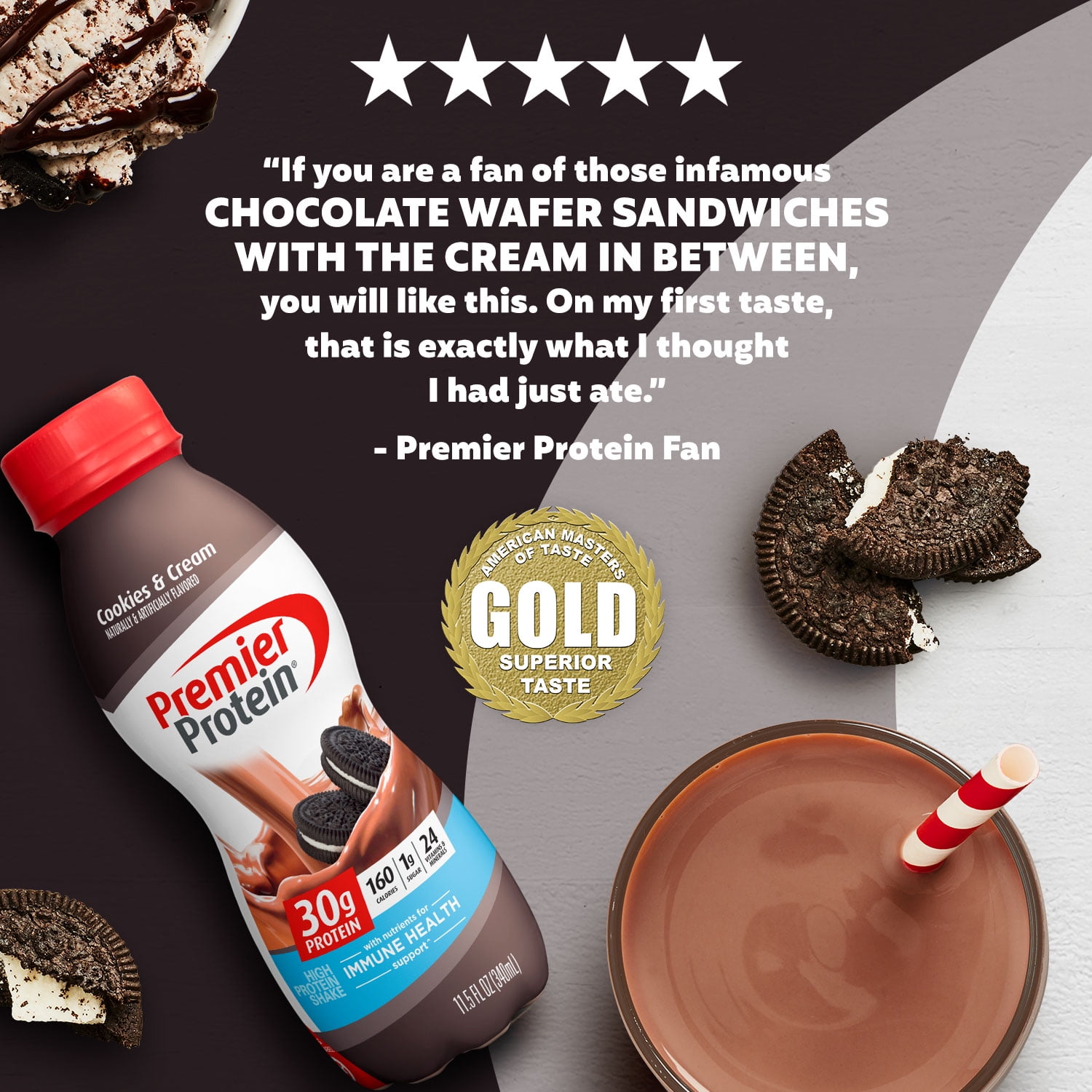 PREMIER PROTEIN SHAKE COOKIES CREAM 30G PROTEIN 11.5 FL OZ 12 CT