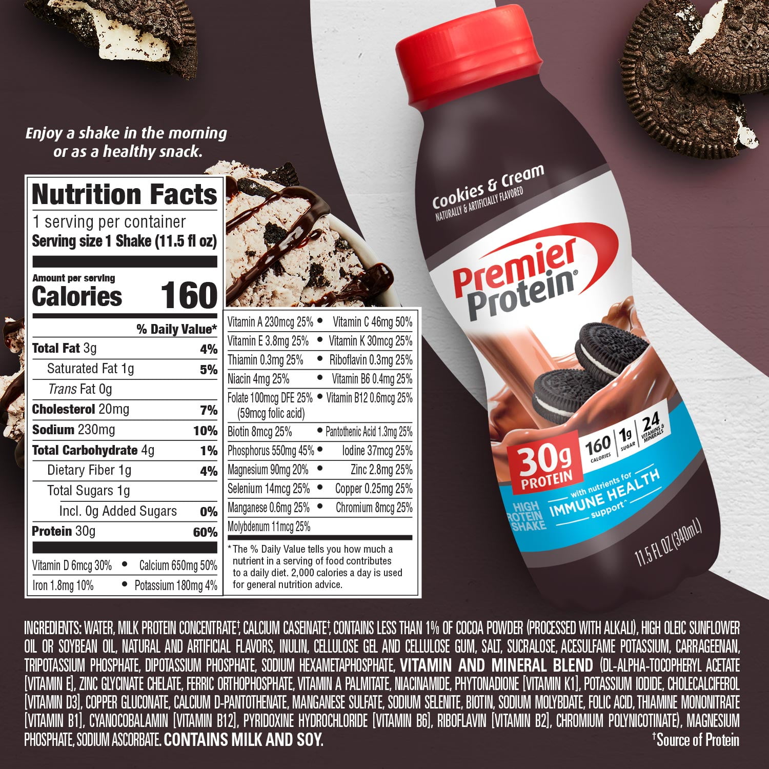 PREMIER PROTEIN SHAKE COOKIES CREAM 30G PROTEIN 11.5 FL OZ 12 CT