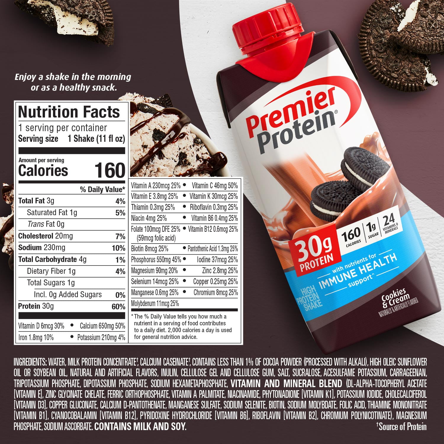PREMIER PROTEIN SHAKE COOKIES CREAM 30G PROTEIN 11 FL OZ 12 CT