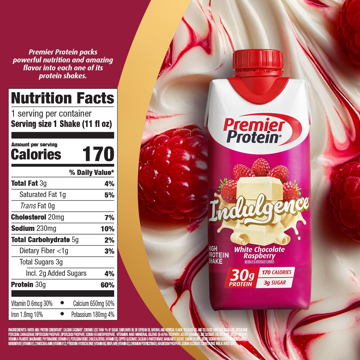 PREMIER PROTEIN WHITE CHOCOLATE RASPBERRY SHAKE 30G PROTEIN 11OZ 4 CT