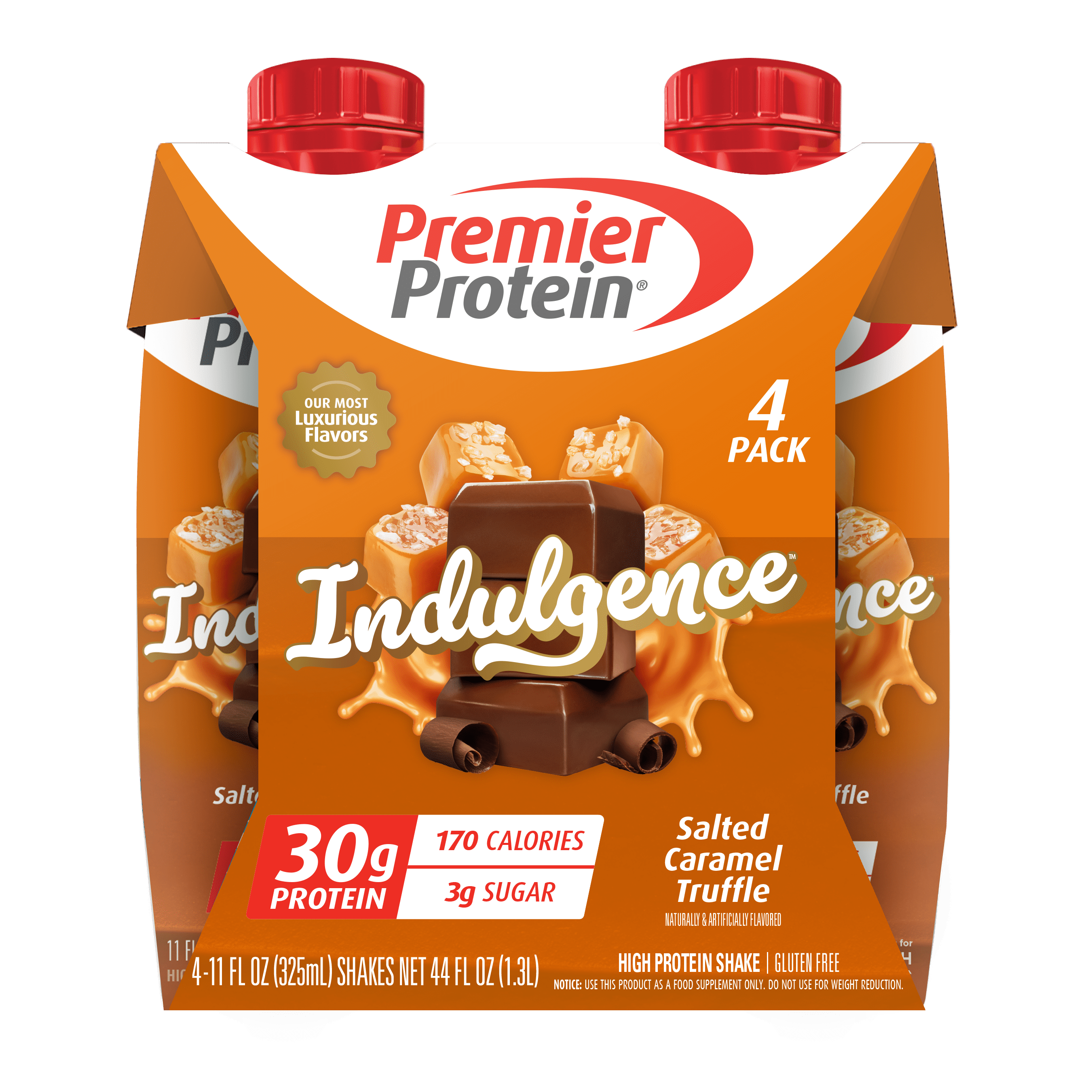 PREMIER PROTEIN SALTED CARAMEL TRUFFLE INDULGENCE SHAKE 30G PROTEIN 11 FL OZ 4 CT