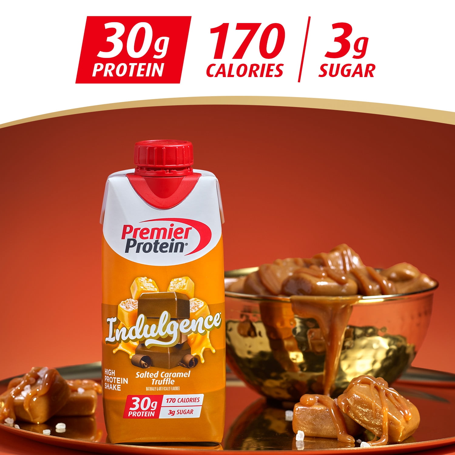 PREMIER PROTEIN SALTED CARAMEL TRUFFLE INDULGENCE SHAKE 30G PROTEIN 11 FL OZ 4 CT