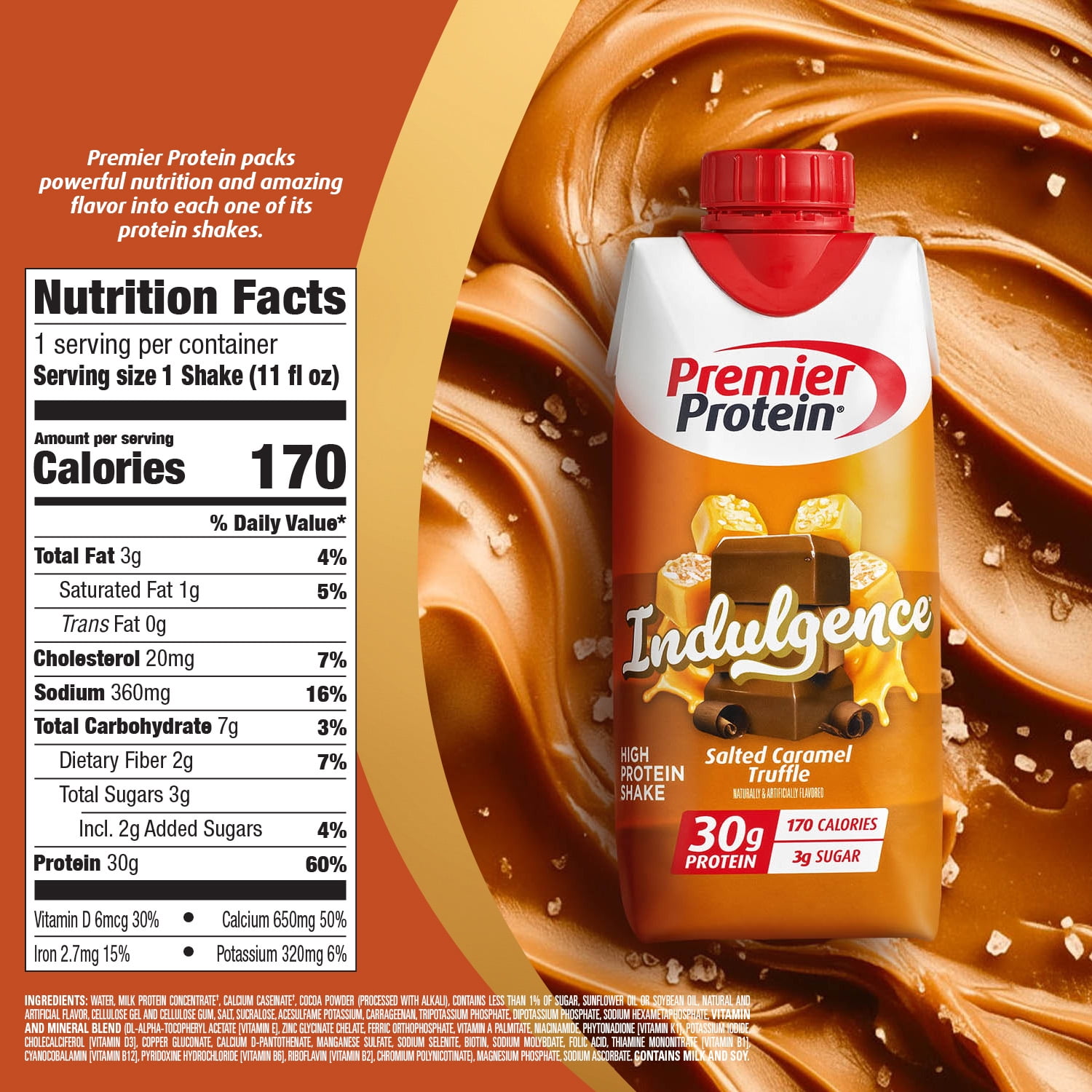 PREMIER PROTEIN SALTED CARAMEL TRUFFLE INDULGENCE SHAKE 30G PROTEIN 11 FL OZ 4 CT