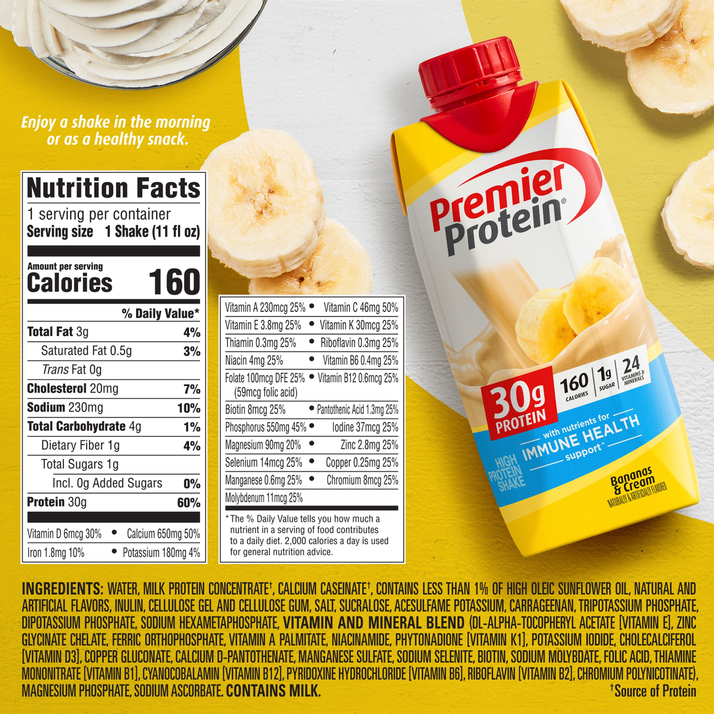 PREMIER PROTEIN SHAKE BANANAS CREAM 30G PROTEIN 11 FL OZ 12 CT