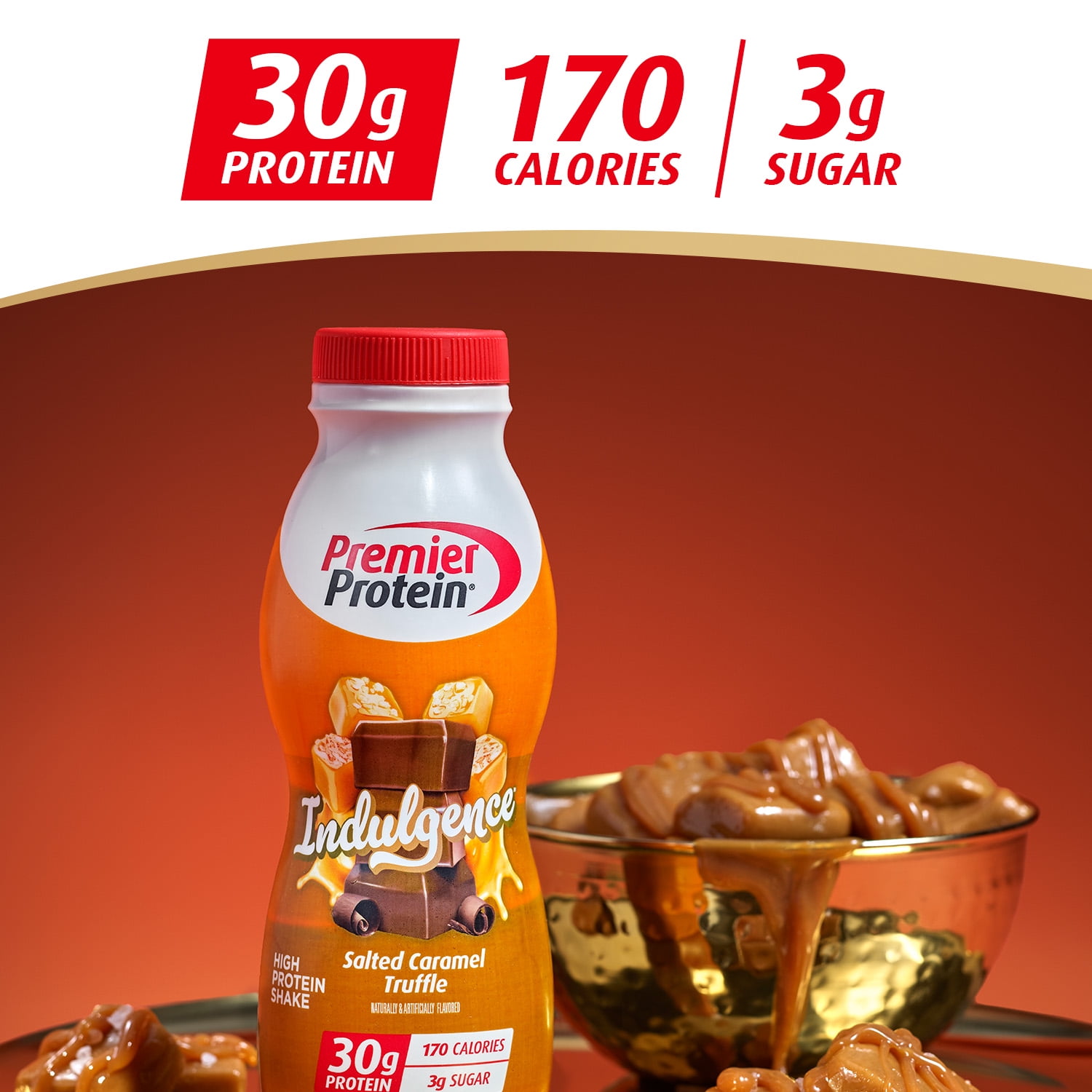 PREMIER PROTEIN SALTED CARAMEL TRUFFLE INDULGENCE SHAKE 30G PROTEIN 11.5 FL OZ 12 CT