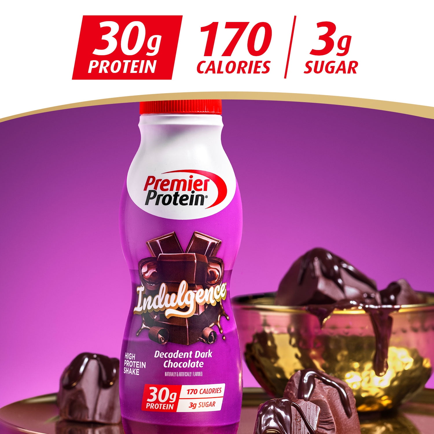 PREMIER PROTEIN INDULGENCE SHAKE DECADENT DARK CHOCOLATE 30G PROTEIN 11.5 FL OZ 12 CT