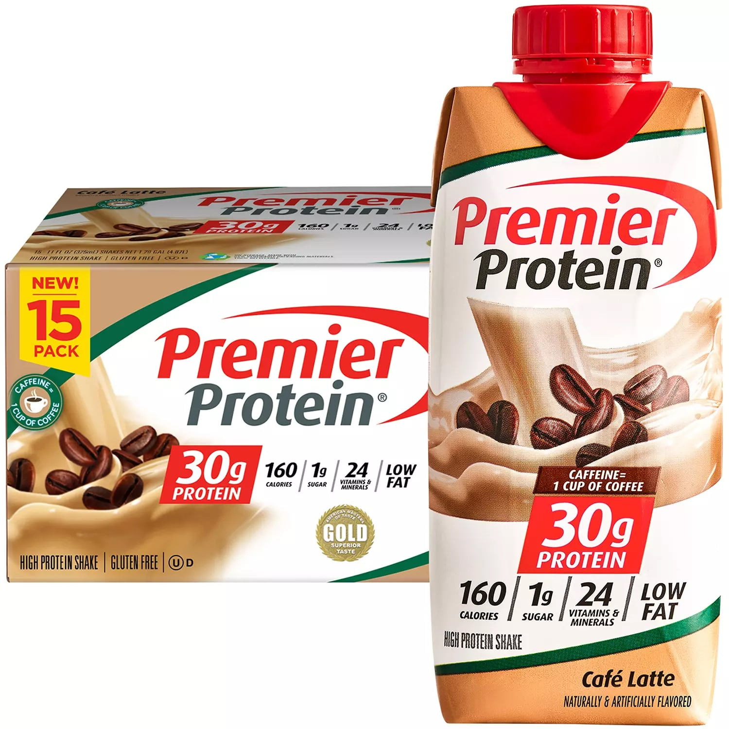 PREMIER PROTEIN 30G HIGH PROTEIN SHAKE CAFE LATTE 11 FL OZ PACK OF 15