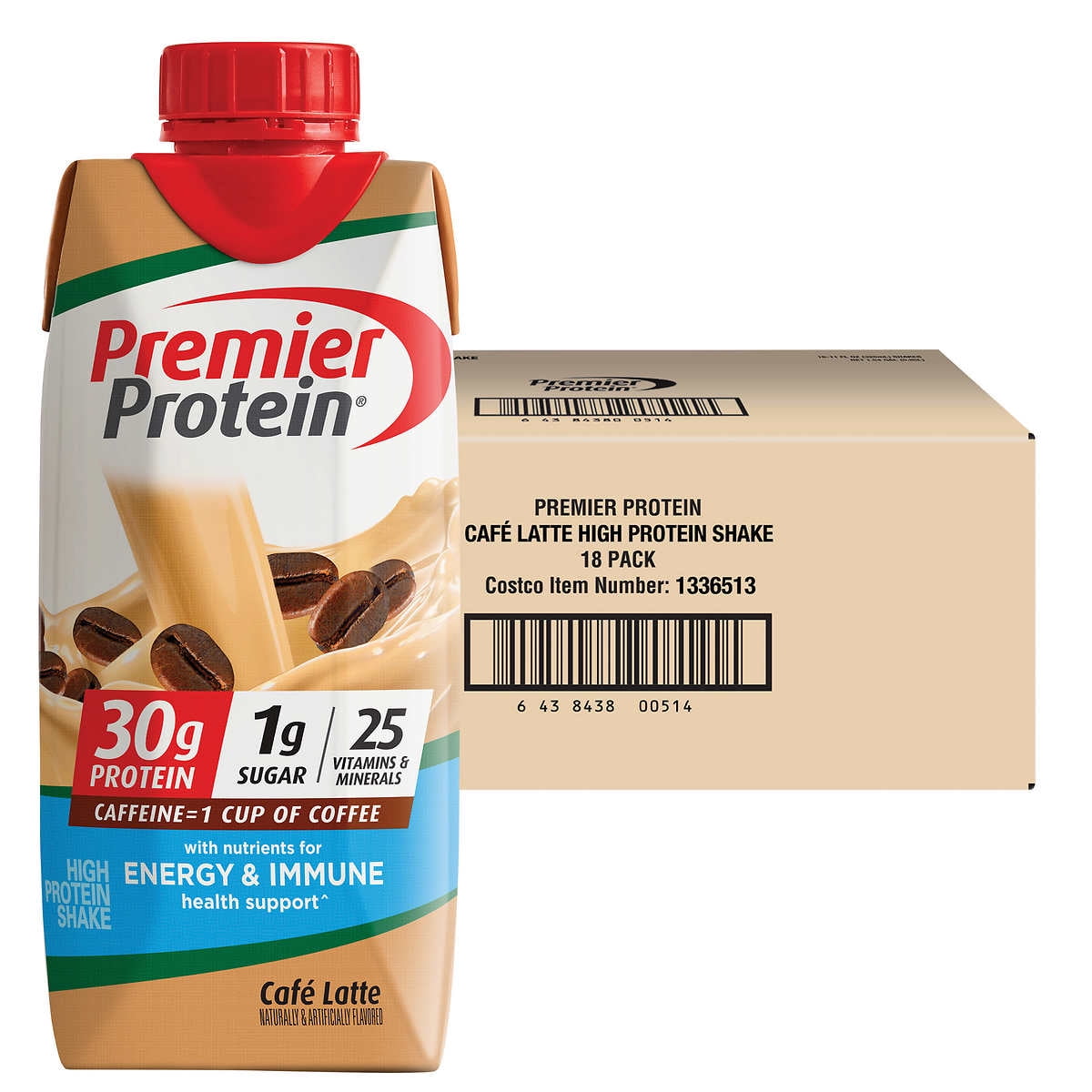 PREMIER CAFE LATTE PLUS ENERGY IMMUNE SUPPORT SHAKES 18-PACK 11 FL OZ - 30G PROTEIN