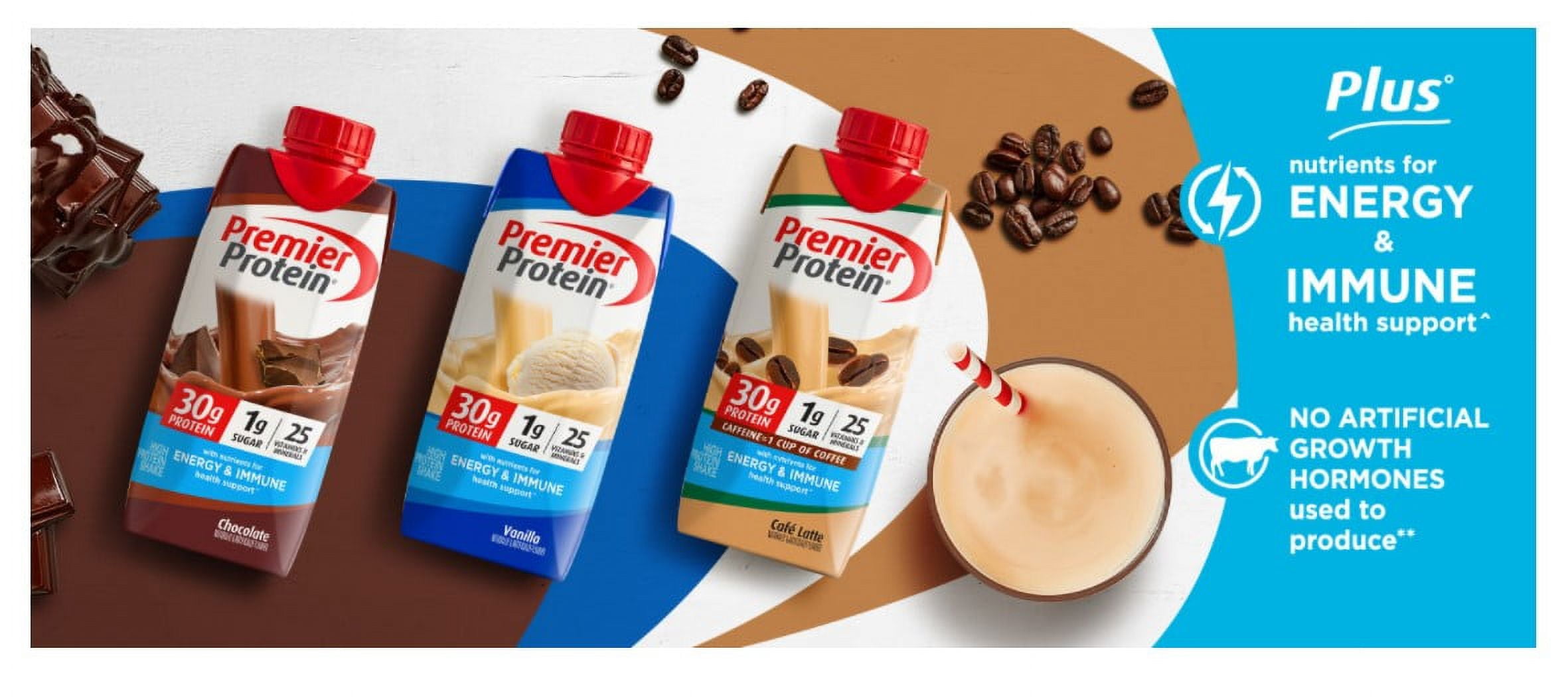 PREMIER CAFE LATTE PLUS ENERGY IMMUNE SUPPORT SHAKES 18-PACK 11 FL OZ - 30G PROTEIN